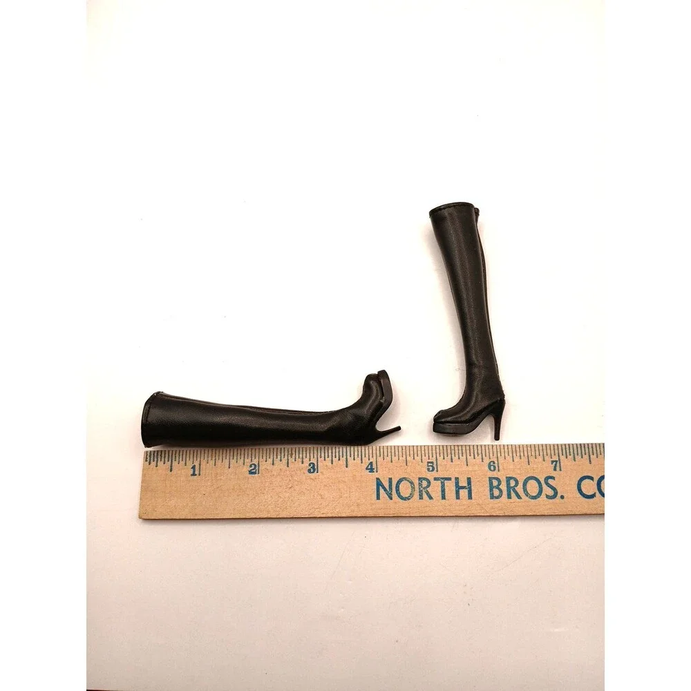 Black Pleather Slip On Over the Knee Boots Shoes for Fashion Dolls Marked 